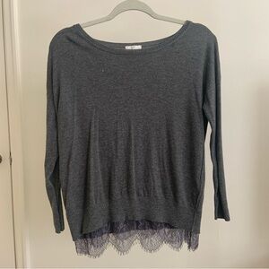 Joie Heather Gray Sweater lace hem